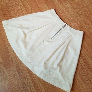 Kensie White Skater Skirt with Lace Trim Detailing